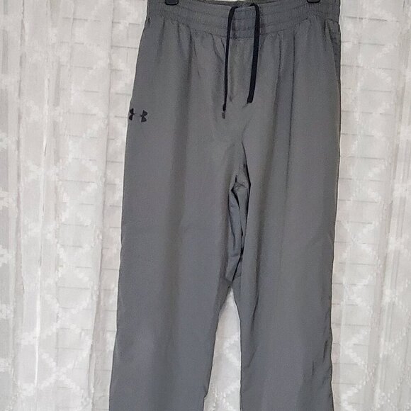 UNDER ARMOUR Windbreaker Track Pants Mens L Gray Mesh Lined Ankle Zip Logo - Picture 1 of 6